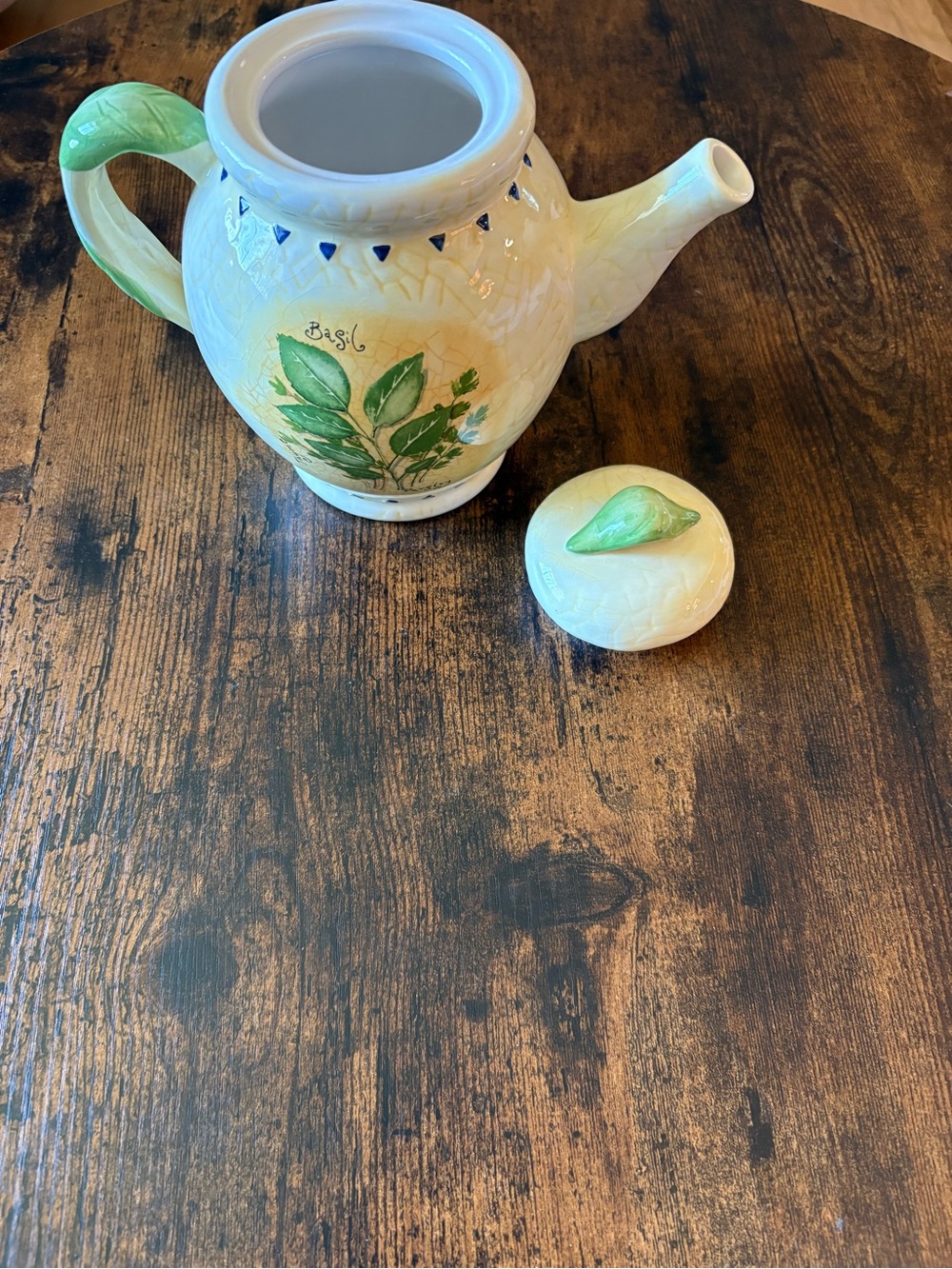 Hand-Painted Basil Ceramic Teapot - Yellow & Green